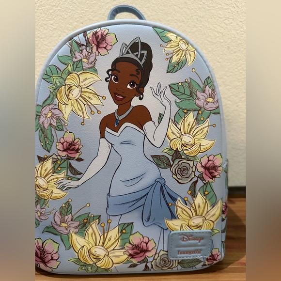 NWT Loungefly Disney Princess and the frog Tiana Floral Blue Backpack - Picture 3 of 5